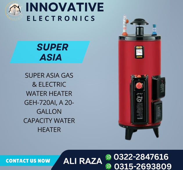 Super Asia Gas & Electric Geyser GEH-720AI, 20-Gallon Capacity